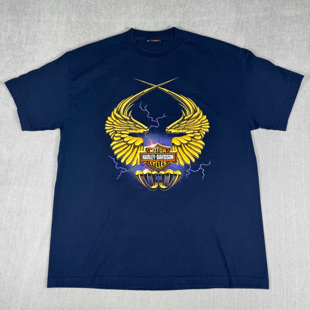 Harley-Davidson Valencia Espana Graphic T-Shirt Navy Blue Mens XL Made in USA